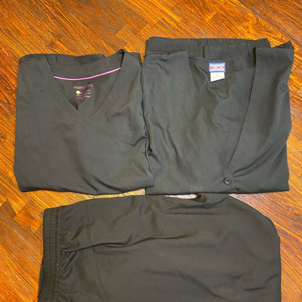 3 Piece Scrub Set Purple Label Women's BLACK XL  Top, Pants & Cherokee Jacket